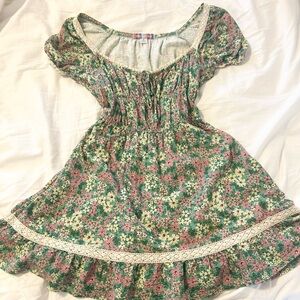 Urban Outfitters Pink & Green Floral Smocked Dress